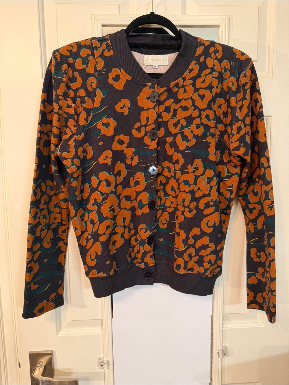 Corey Lynn Calter Brown Cardigan with Orange Floral Print from Anthropologie